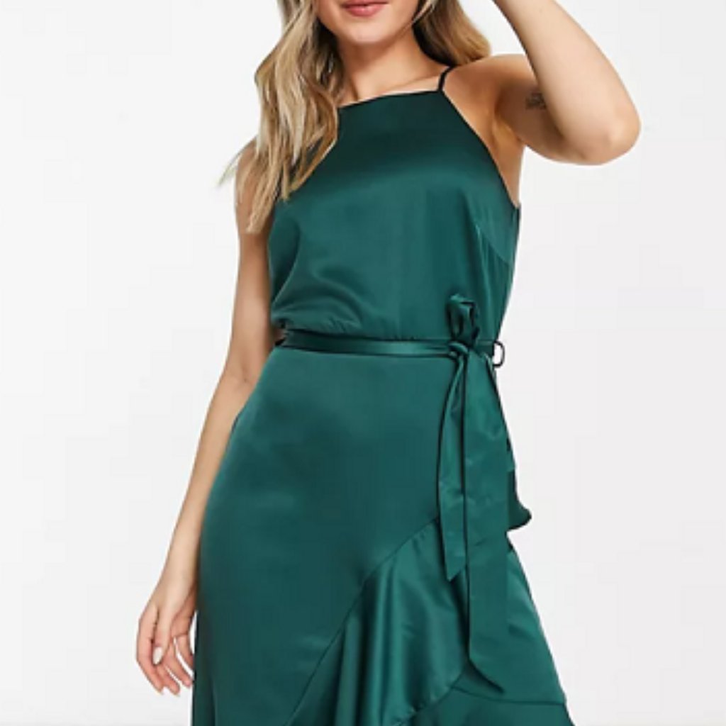 Asos Style Cheat Ruffle Midi Dress In Emerald